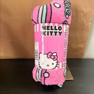 Hello Kitty Pink Aqua Black Striped Plush Throw